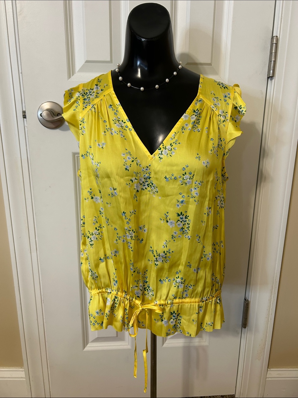 Bright Yellow Floral Tie-Waist Women's Top Banana Republic